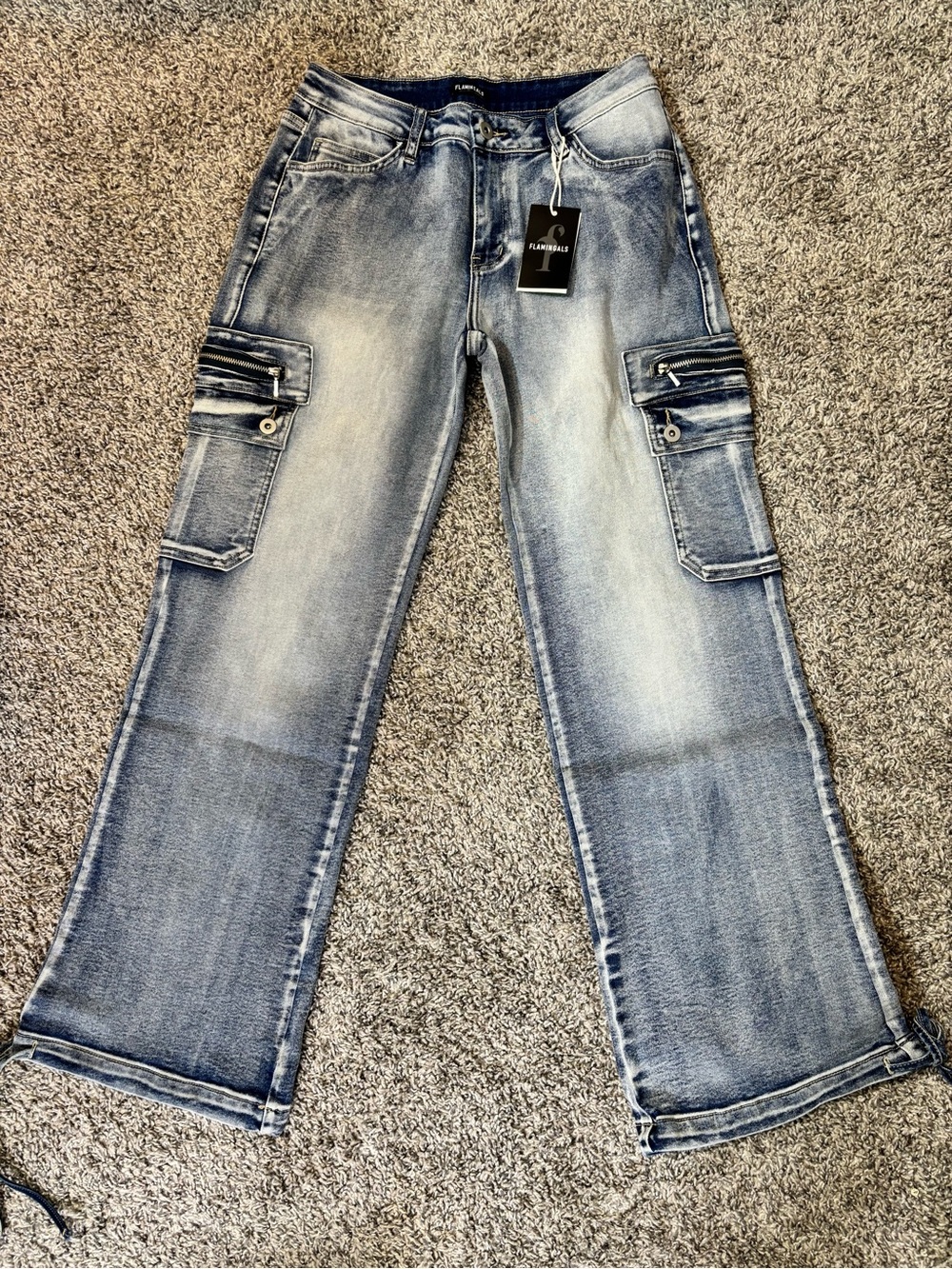 Flamingals Light Blue Wide Leg Cargo Jeans